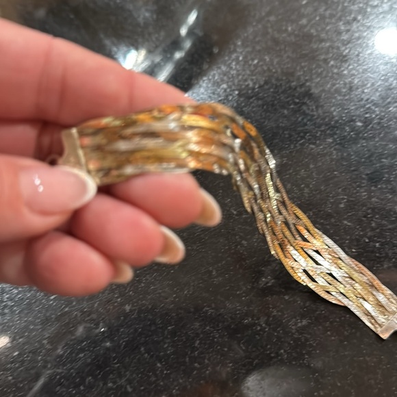 Sterling Silver 925 Braided Herringbone Bracelet 7.5" MILOR Italy - Picture 5 of 8